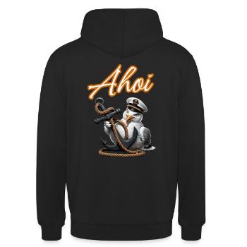 Ohé! Drôle de mouette avec ancre - Sweat-shirt à capuche unisexe - noir - Dos - Michal (187cm)