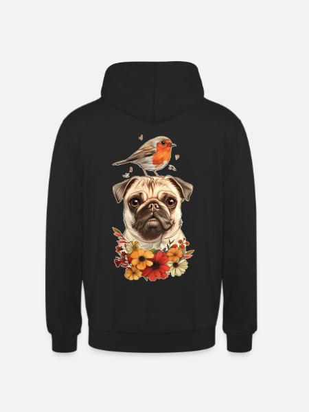 Pug with bird - Unisex Hoodie - black