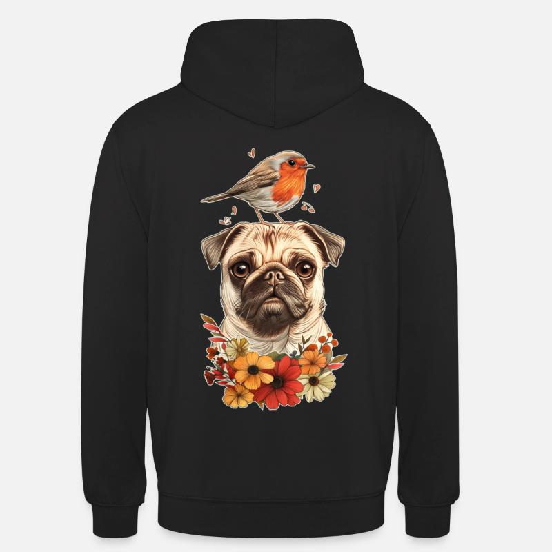 Mops mit Vogel - Unisex Hoodie - Schwarz