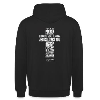 dear person behind me - jesus loves you - Unisex Hoodie - Schwarz - Hinten - Michal (187cm)