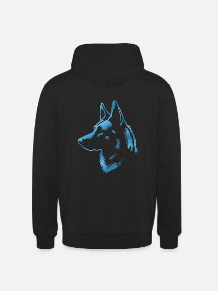 Malinois, Dog's Head, Drawing Blue - Unisex Hoodie - black