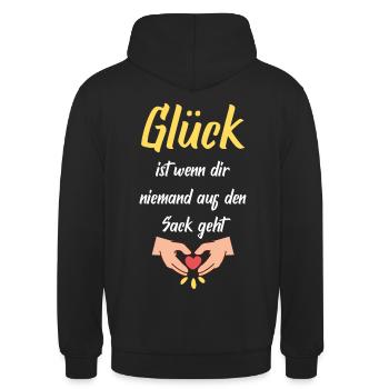 Glück ist wenn dir niemand auf den Sack geht - Unisex Hoodie - Schwarz - Hinten - Michal (187cm)