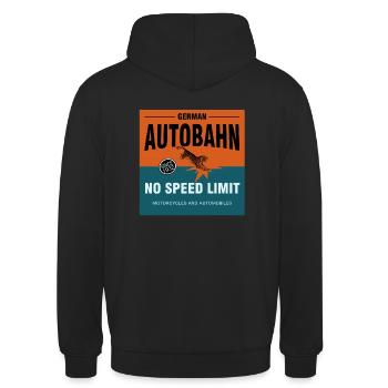 German Autobahn no Speed Limit - Unisex Hoodie - Schwarz - Hinten - Michal (187cm)
