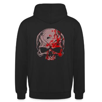 Crâne d’horreur avec des taches de sang - Sweat-shirt à capuche unisexe - noir - Dos - Michal (187cm)