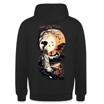 Nachdenklich bei Dämmerung - Unisex Hoodie - Schwarz - Hinten - Michal (187cm)