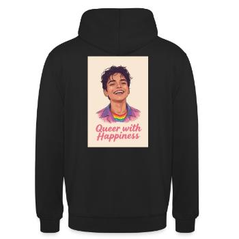 Queer with happiness - Unisex Hoodie - black - Back - Michal (187cm)