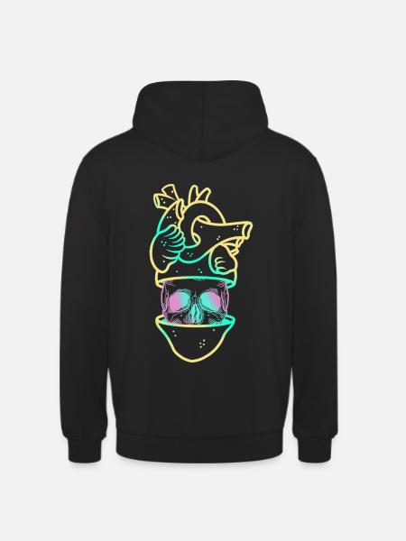 Heart Skull 3 yellow - Unisex Hoodie - black