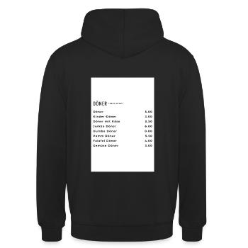 Döner Menu - Unisex Hoodie - Schwarz - Hinten - Michal (187cm)