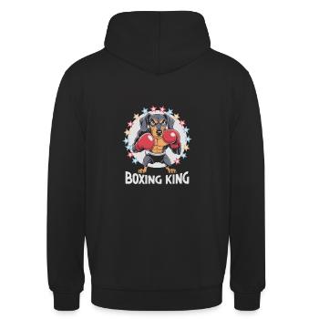 Un teckel Boxing King Boxer Sports Strength Gym - Sweat-shirt à capuche unisexe - noir - Dos - Michal (187cm)
