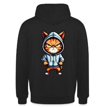 Braune Katze mit Kapuze - Unisex Hoodie - Schwarz - Hinten - Michal (187cm)