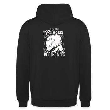 Motorrad Motorradfahrerin Geschenk - Unisex Hoodie - Schwarz - Hinten - Michal (187cm)