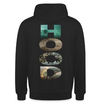 Die Kapuze. - Unisex Hoodie - Schwarz - Hinten - Michal (187cm)