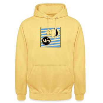 M wie Meerschweinchen - Unisex Hoodie - Zitronengelb - Vorne - Alina (178cm) & Michal (187cm)