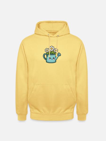 Flowery Watering Can Cartoon - Unisex Hoodie - lemon yellow
