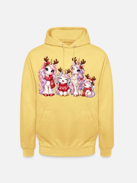 Weihnachts-Einhörner mit Rentiergeweih - Unisex Hoodie - Zitronengelb
