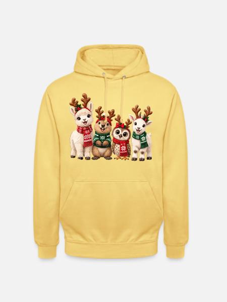 Lustige Weihnachtstiere mit Rentiergeweih - Unisex Hoodie - Zitronengelb