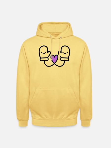 Cute Gloves with Heart | Winter Love - Unisex Hoodie - lemon yellow