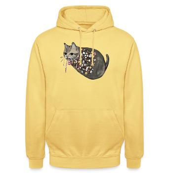 Chat en bonbon à motif - Sweat-shirt à capuche unisexe - jaune citron - Devant - Alina (178cm) & Michal (187cm)