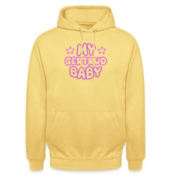 First name Gertrud - Unisex Hoodie - lemon yellow - Front - Alina (178cm) & Michal (187cm)