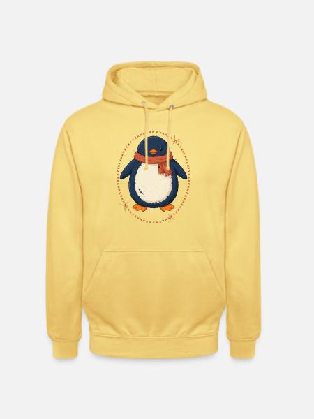 Pinguin Mit Schal Wintermotiv - Unisex Hoodie - Zitronengelb