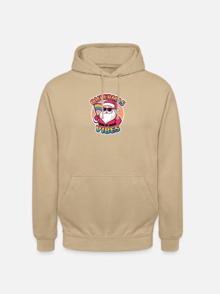 Queermas Vibes – Santa with rainbow flag - Unisex Hoodie - beige
