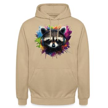 Waschbär Kopfhörer Musik Bunt Tier - Unisex Hoodie - Beige - Vorne - Alina (178cm) & Michal (187cm)