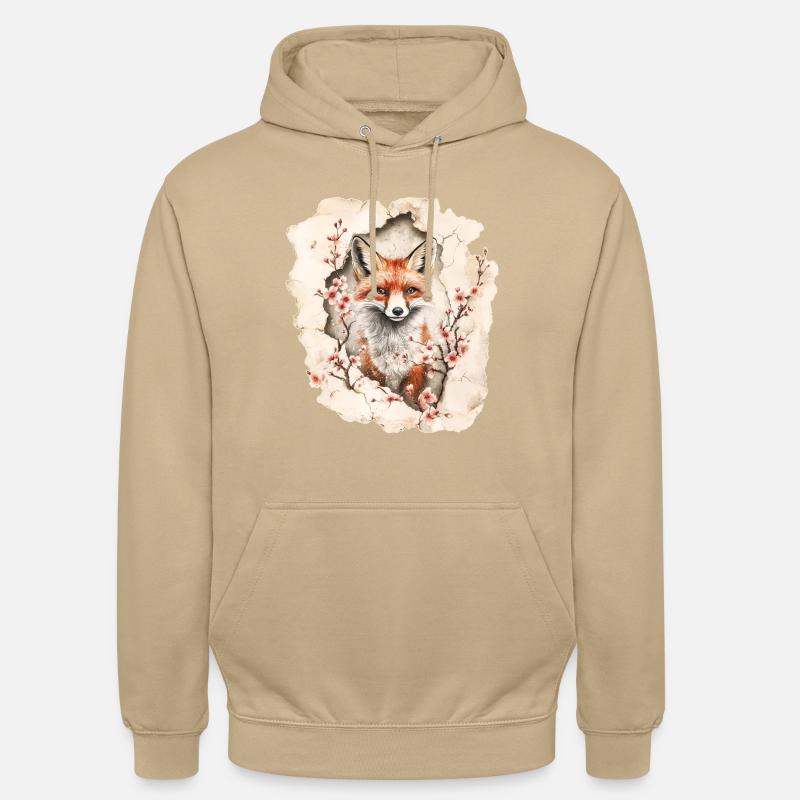 Fuchs mit Kirschblüten - Unisex Hoodie - Beige