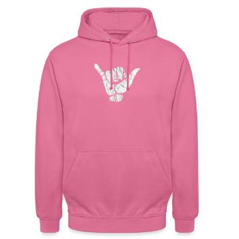 Shaka Handzeichen Hang - Unisex Hoodie - Pink - Vorne - Alina (178cm) & Michal (187cm)