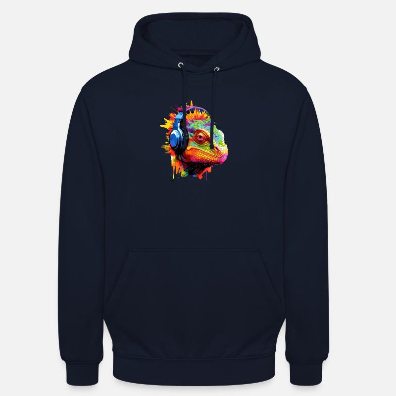 Chamäleon mit Kopfhörer Musik Chamäleons - Unisex Hoodie - Navy