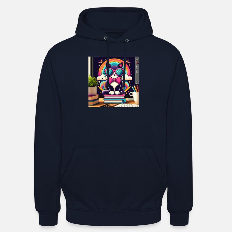 Studious cat with glasses - Unisex Hoodie - navy