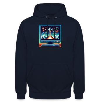 Retro Airplane Game - Unisex Hoodie - navy - Front - Alina (178cm) & Michal (187cm)