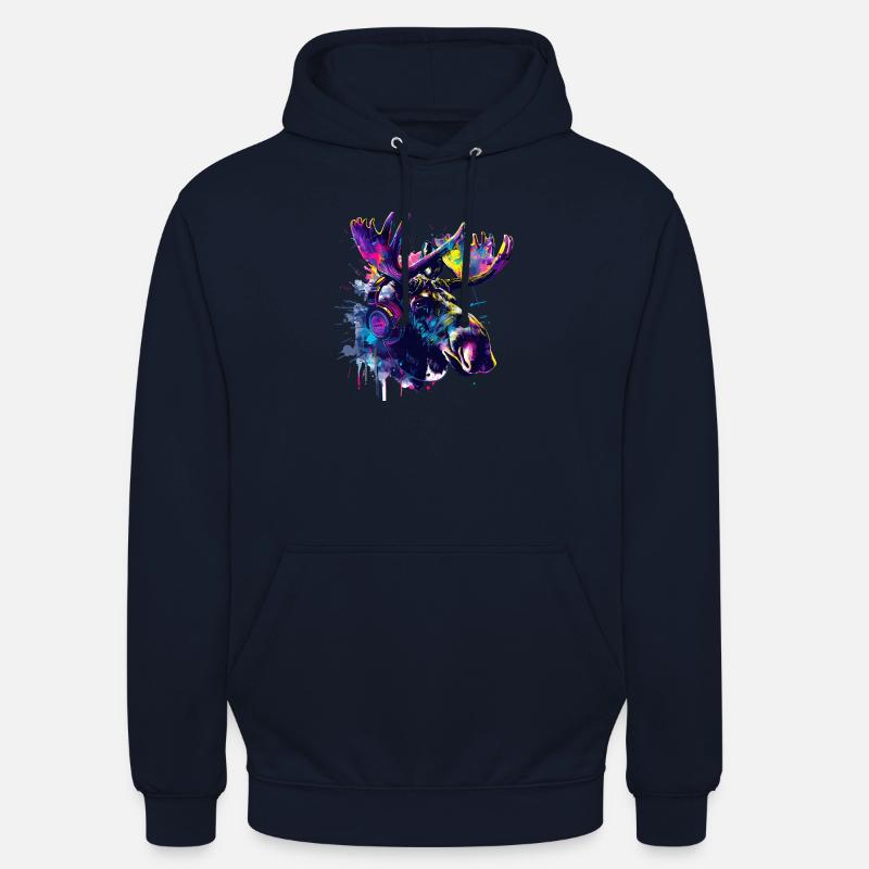 Elch Elche Elchkopf mit Kopfhörer - Unisex Hoodie - Navy