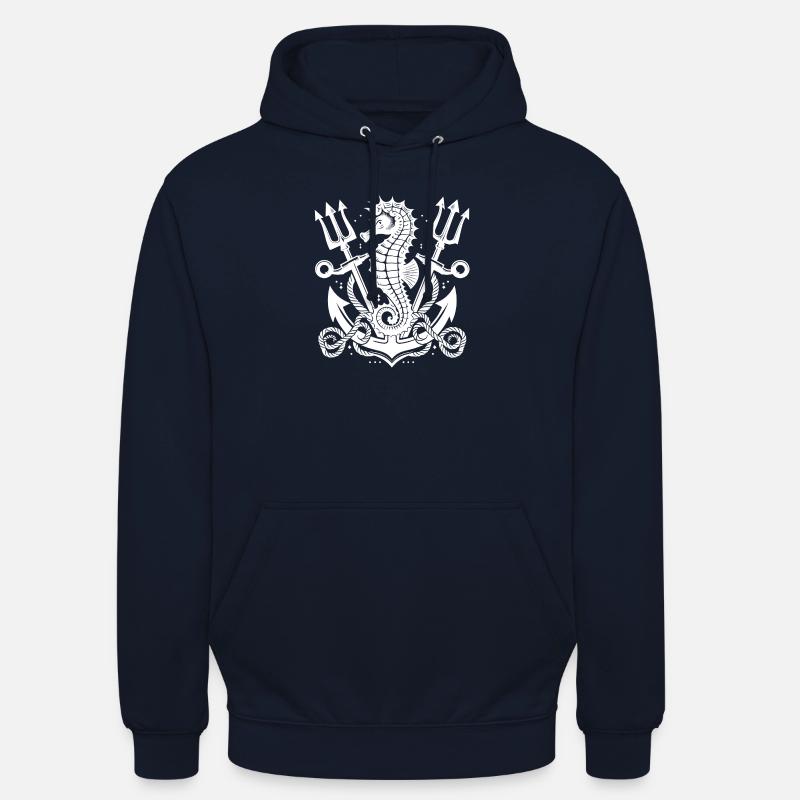 Hippocampe avec ancre et trident - Sweat-shirt à capuche unisexe - marine