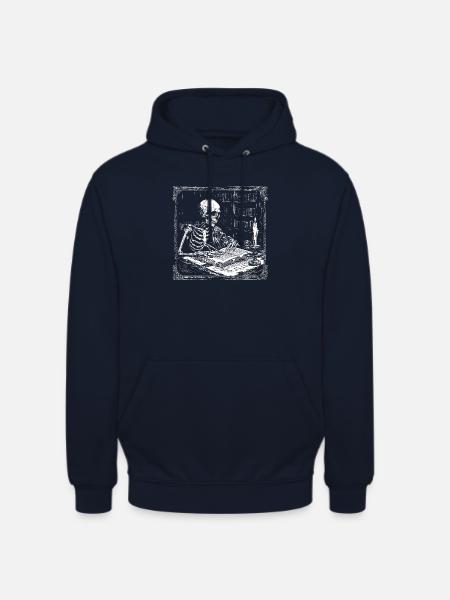 Skelett am Lese-Tisch Bücherwurm Leseratte - Unisex Hoodie - Navy