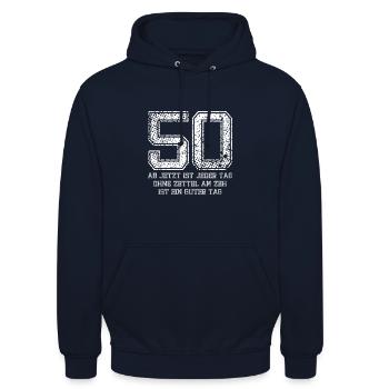 50 jeder Tag ohne Zettel am Zeh ist ein guter Tag - Unisex Hoodie - Navy - Vorne - Alina (178cm) & Michal (187cm)