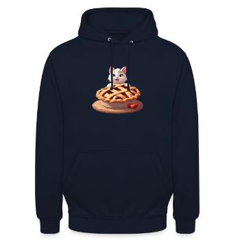 Chat angora sur tarte aux pommes - Sweat-shirt à capuche unisexe - marine - Devant - Alina (178cm) & Michal (187cm)