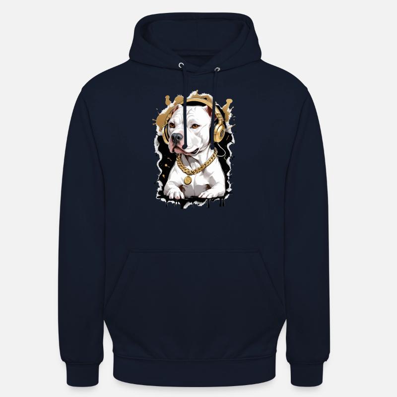 Chien bouledogue avec écouteurs - Sweat-shirt à capuche unisexe - marine
