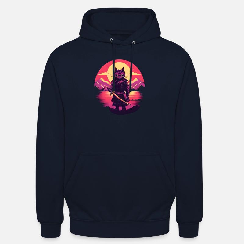 Synthwave samouraï Chat - Sweat-shirt à capuche unisexe - marine