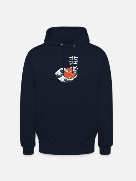 Kanji-Welle und rote Sonne - Unisex Hoodie - Navy