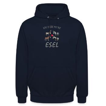 Esel - Ich liebe meine Esel, Bauernhof Landwirt - Unisex Hoodie - Navy - Vorne - Alina (178cm) & Michal (187cm)