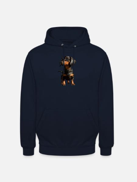 jamnik, jamnik, jamnik miniaturowy, klub jamnika, jamnik - Bluza z kapturem typu unisex - granatowy