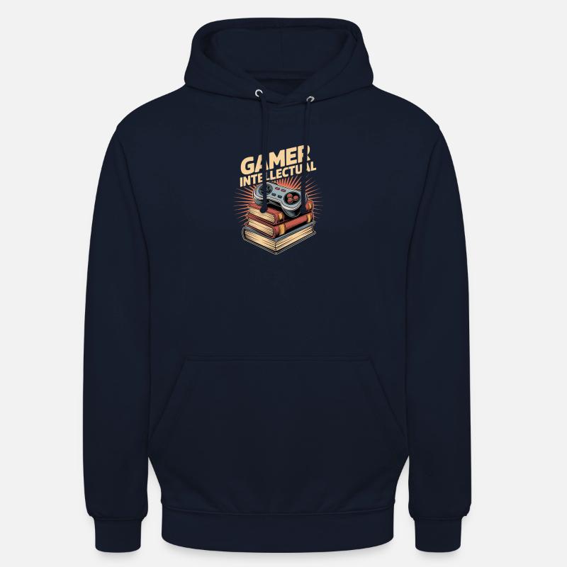 Gamer Intellectual Controller Book Stack - Unisex Hoodie - navy