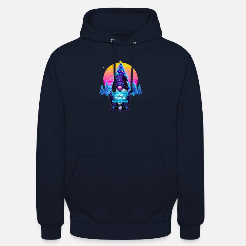 Cyberpunk Code Gnome - Synthwave Noël Nerd - Sweat-shirt à capuche unisexe - marine