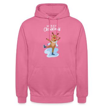 Charmantes eislaufendes Rentier - Unisex Hoodie - Pink - Vorne - Alina (178cm) & Michal (187cm)