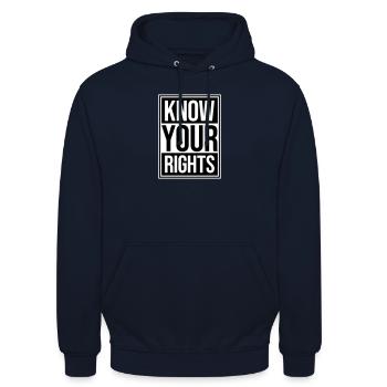 Know Your Rights Aktivismus Gerechtigkeit Freiheit - Unisex Hoodie - Navy - Vorne - Alina (178cm) & Michal (187cm)