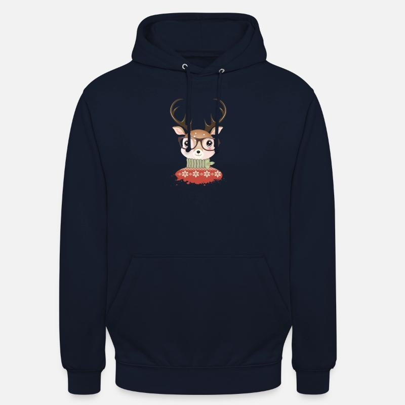 Hirsch mit Weihnachtspullover und Nerd Brille - Unisex Hoodie - Navy