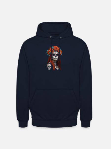 Blumen Zucker Schädel Porträt - Unisex Hoodie - Navy