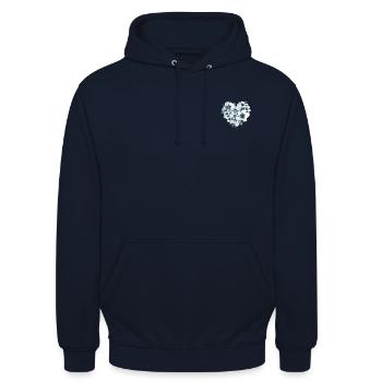 Muttertagsherz mit grauen Blüten - Unisex Hoodie - Navy - Vorne - Alina (178cm) & Michal (187cm)