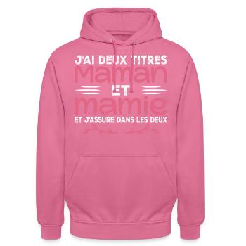 J’ai Deux Titres Maman Et Mamie | Fête des Mères - Sweat-shirt à capuche unisexe - rose - Devant - Alina (178cm) & Michal (187cm)