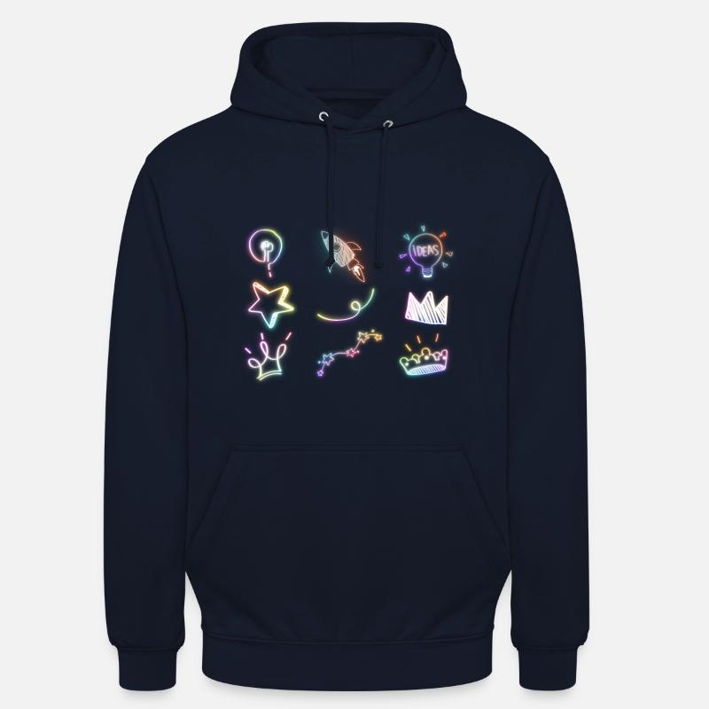 Rainbow doodle glow neon icon element set - Unisex Hoodie - navy